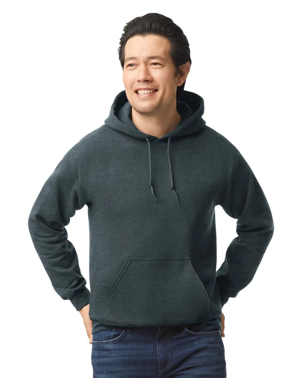 Gildan G18500 Heavy Blend Fleece Hooded Sweatshirt - Classic Fit, Pouch Pocket, Heather Sport Dark Navy